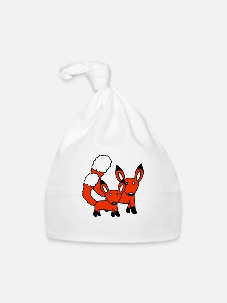 2 Foxes Mother Red Fox Little Child Father Mom - Organic Baby Cap - white - Front