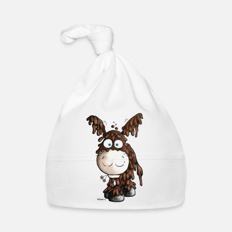 Âne du Poitou - Baudet du Poitou - Bonnet bio Bébé - blanc