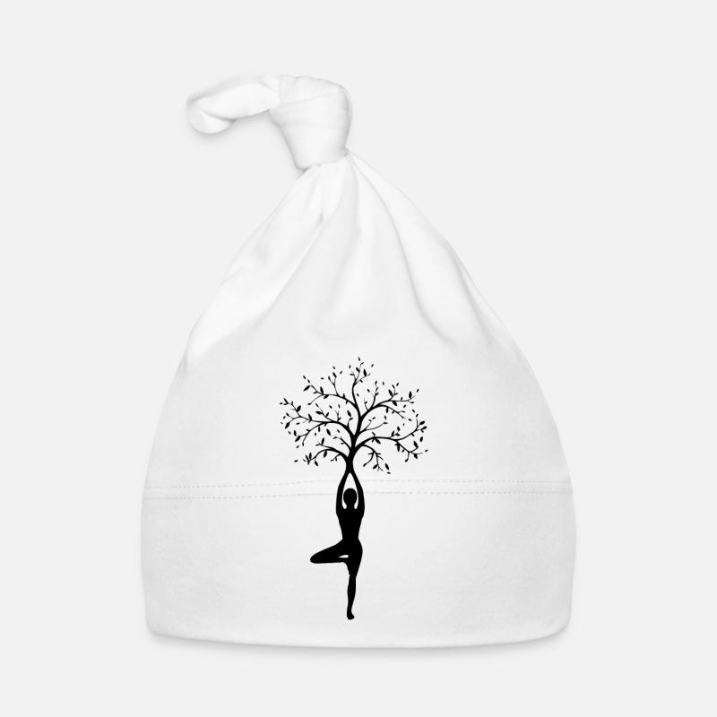 Yoga en silhouette de la posture de l’arbre - Bonnet bio Bébé - blanc