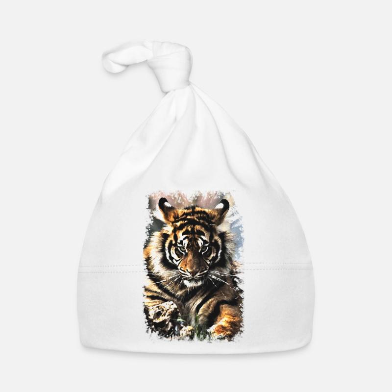 Tigre - Bonnet bio Bébé - blanc