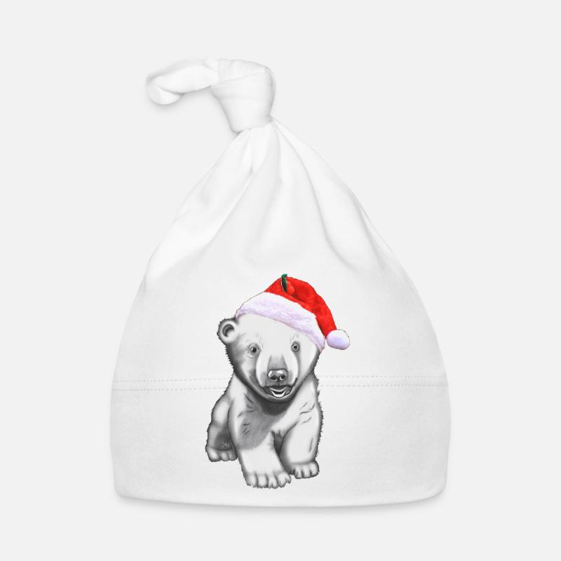 Cadeau de dessin de bébé ours polaire de Noël - Bonnet bio Bébé - blanc