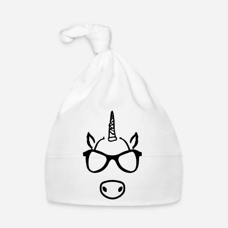 Einhorn mit Brille Geschenkidee - Baby Bio-Mütze - Weiß