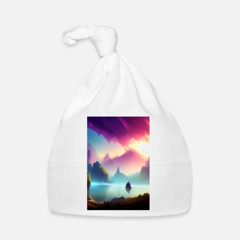 Landschaft mit See, Boot und Berge Baby Bio-Mütze