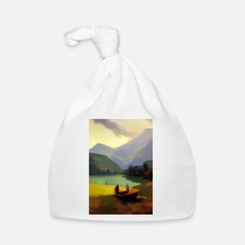 Paysage avec lac, bateau et montagnes Bonnet bio Bébé