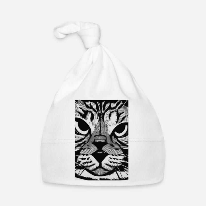 Chat grincheux noir et blanc - Bonnet bio Bébé - blanc