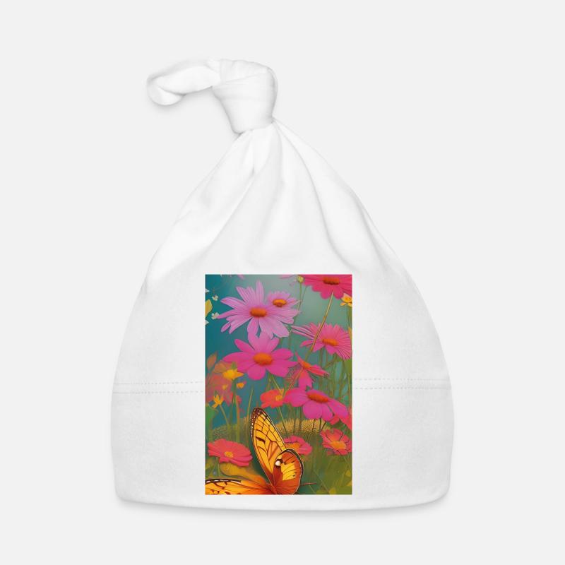Fleurs et papillon Bonnet bio Bébé