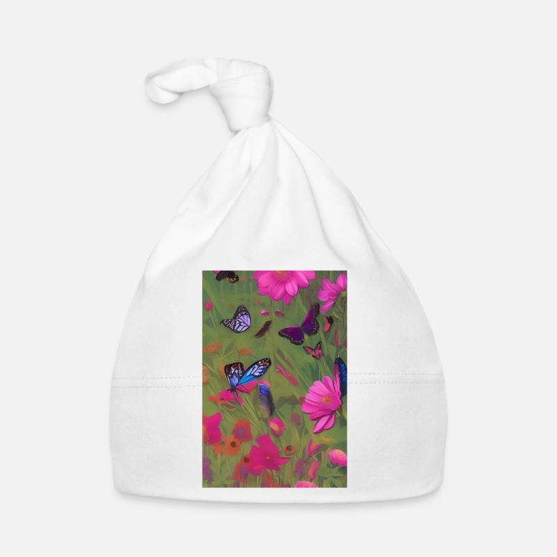 Fleurs et papillon Bonnet bio Bébé