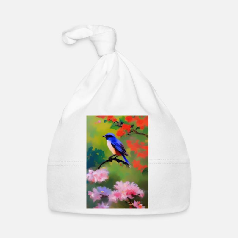 Bird on branch with flower blossoms Organic Baby Cap