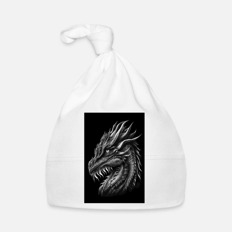 dragon noir et blanc - Bonnet bio Bébé - blanc