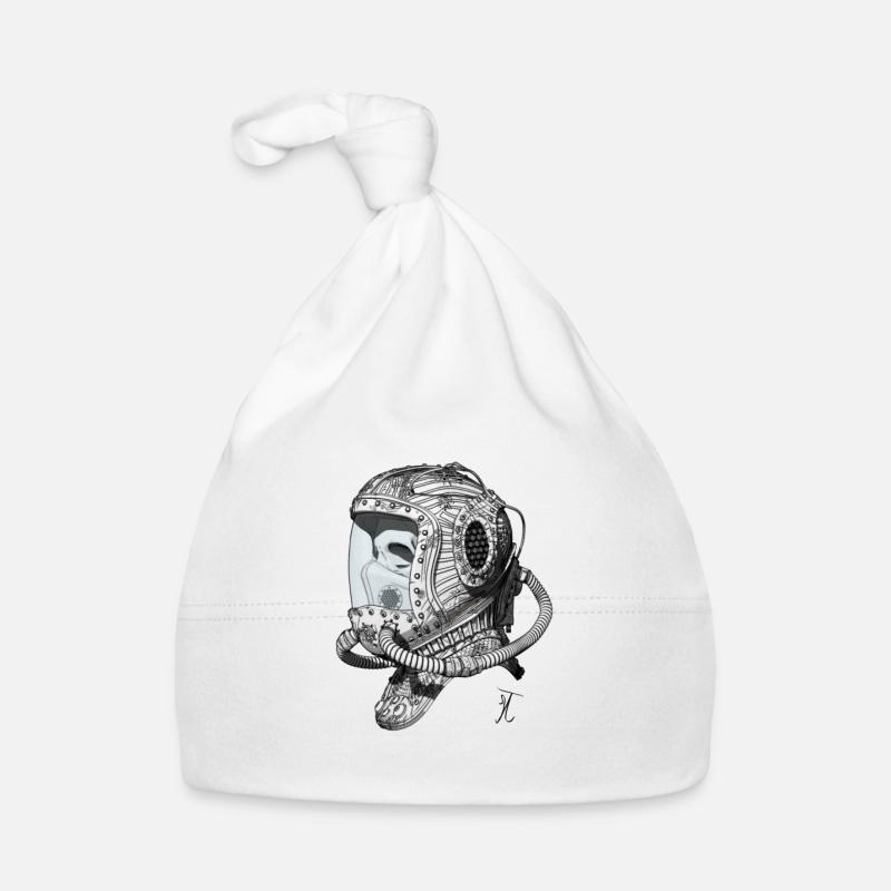 Casque spatial ancien monochrome - Bonnet bio Bébé - blanc