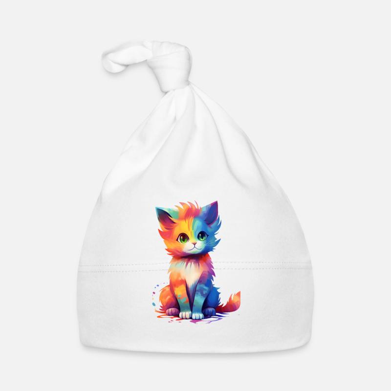 Chat coloré mignon - design d’impression unique. Bonnet bio Bébé