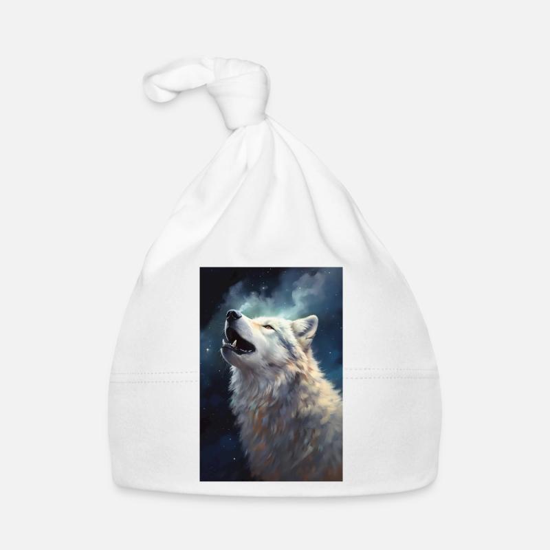 Howling white wolf Organic Baby Cap