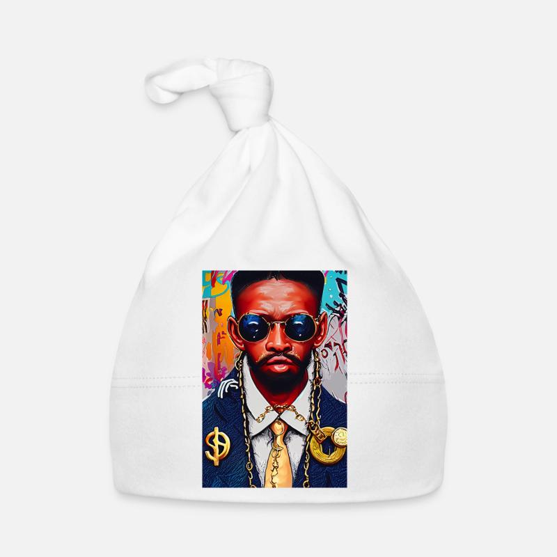 Modernes Pop-Art Gemälde | Mann mit Goldschmuck Baby Bio-Mütze