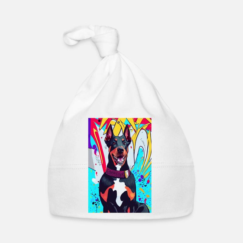 Modernes Print mit Dobermann, bunter Hintergrund Baby Bio-Mütze