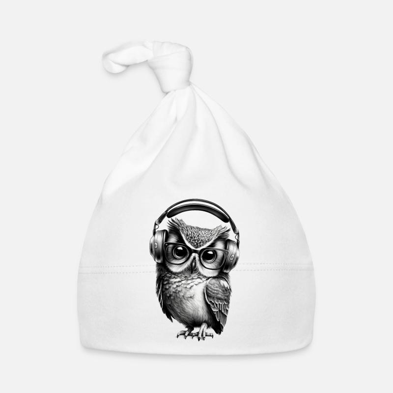 Eule mit Brille und Kopfhörern Baby Bio-Mütze
