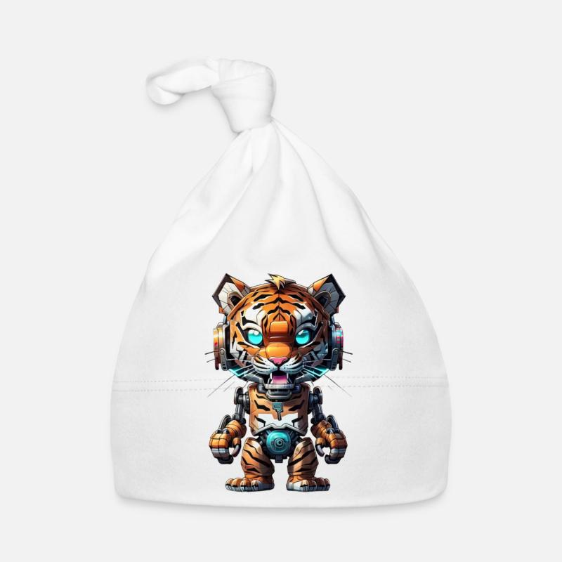 Robot Tigre - Bonnet bio Bébé - blanc