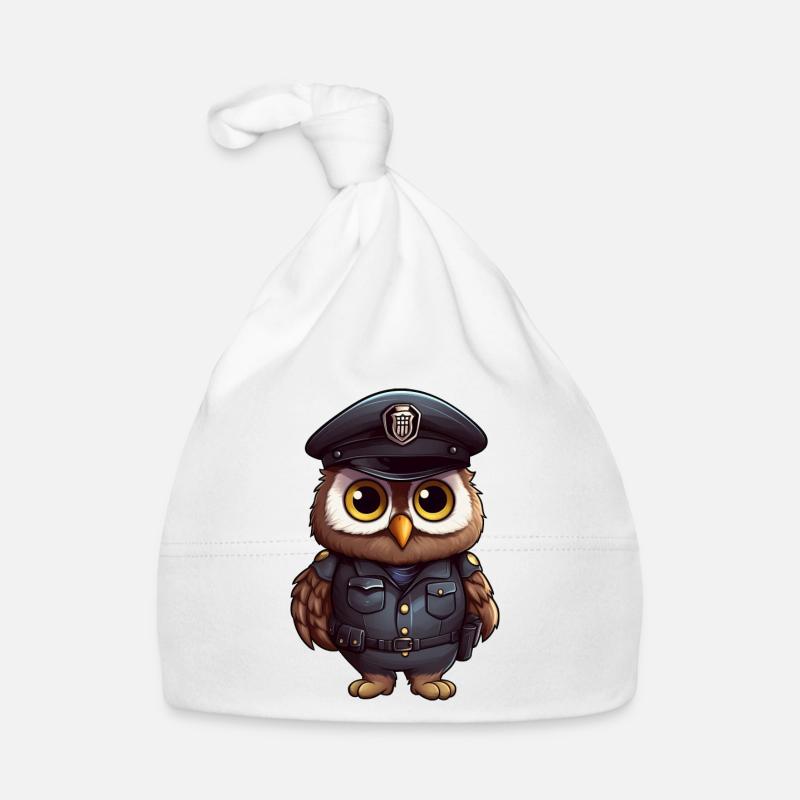 Eulen Polizei - Baby Bio-Mütze - Weiß