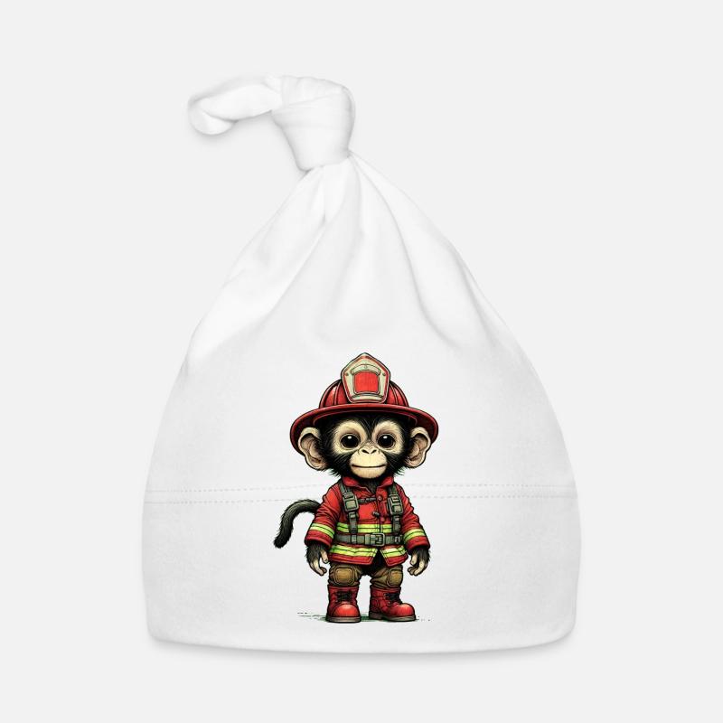 Petit singe pompier avec tenue Bonnet bio Bébé