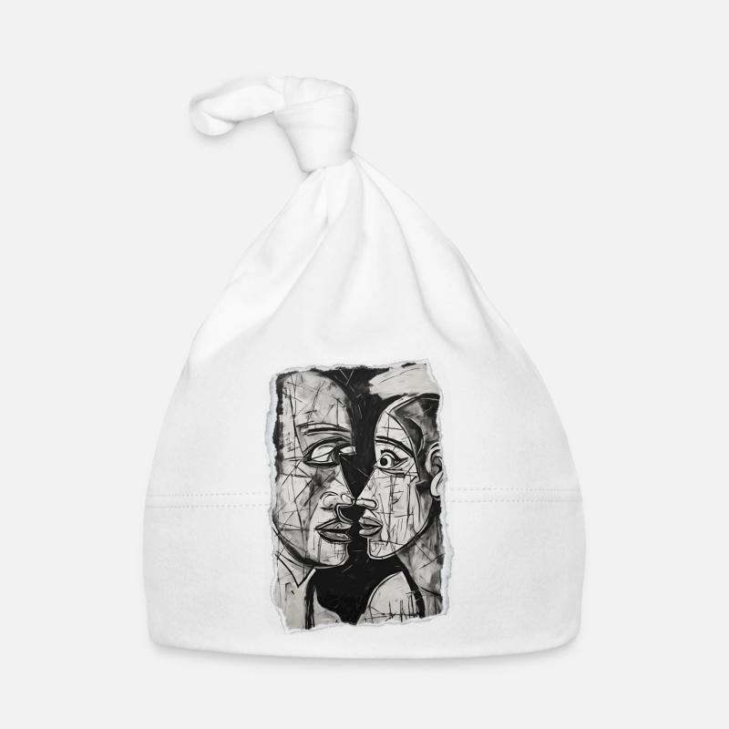 Couple abstrait dans l’art noir et blanc - Bonnet bio Bébé - blanc