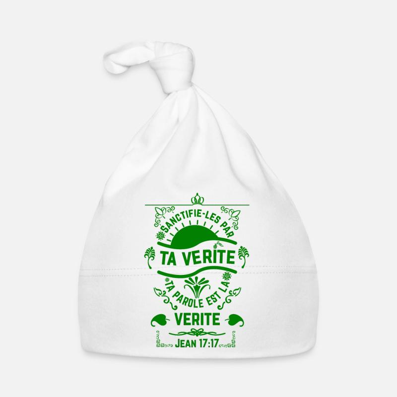 Jean 17:17 design VERT - Bonnet bio Bébé - blanc