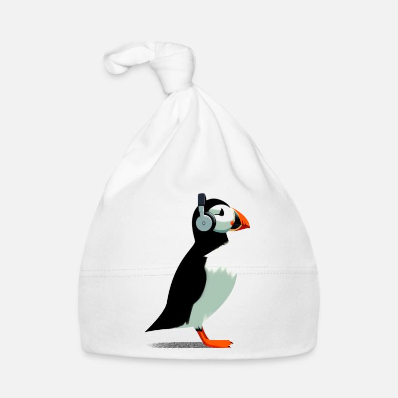 Puffins with headphones Organic Baby Cap