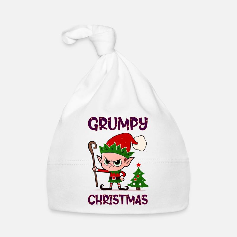 Grumpy Christmas Elf - Organic Baby Cap - white