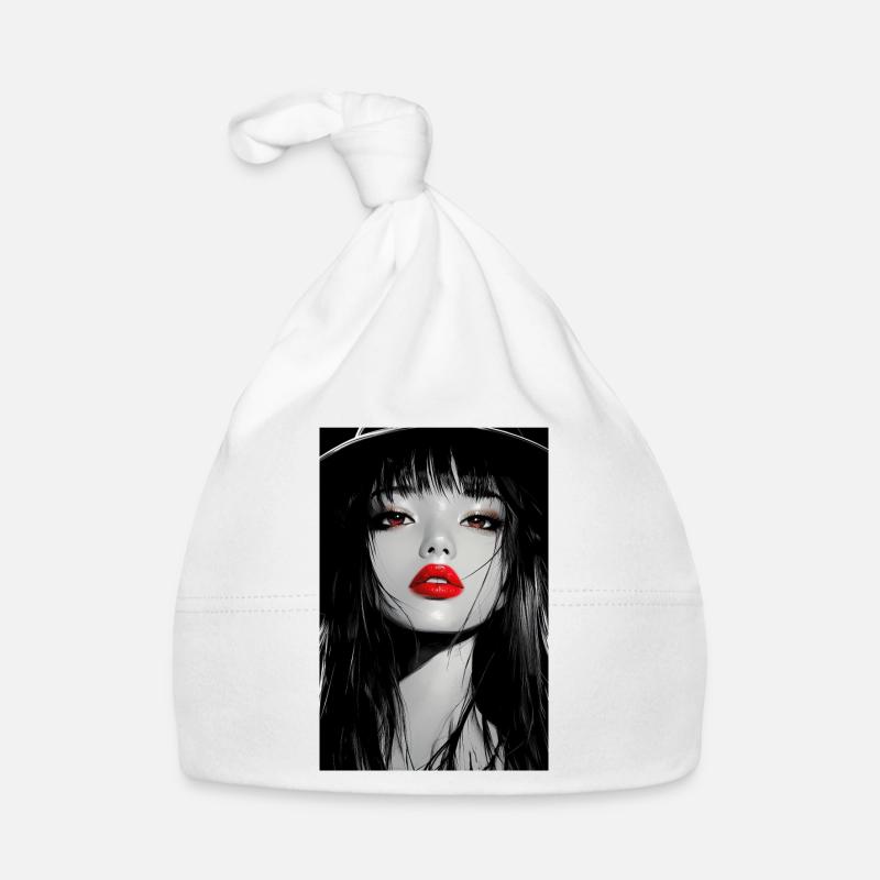 Red Lips Gothic Portrait Organic Baby Cap