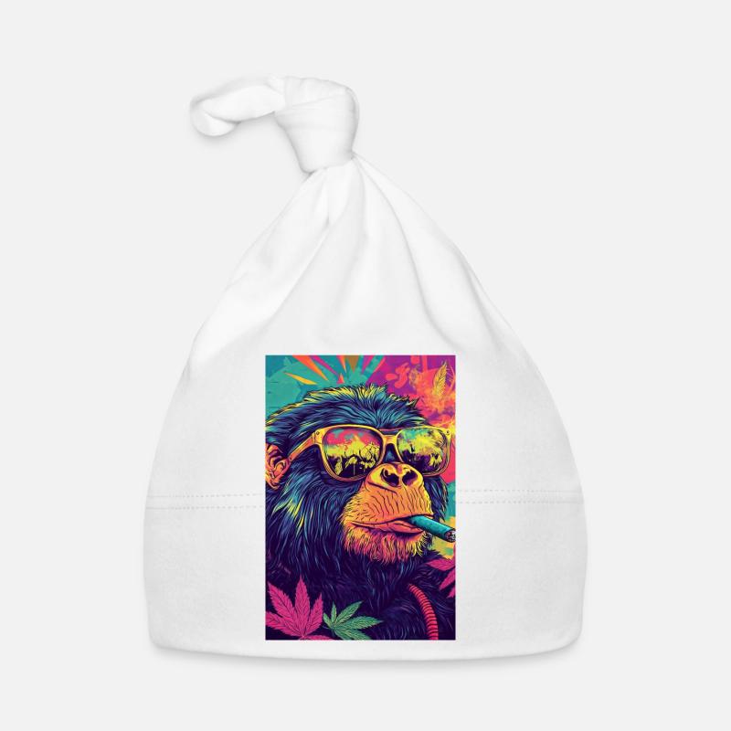 Psychedelic monkey with sunglasses Organic Baby Cap
