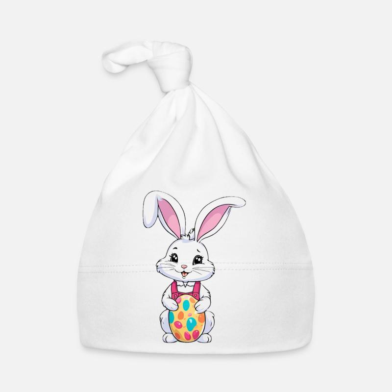 Lapin de Pâques avec des œufs de Pâques - Bonnet bio Bébé - blanc