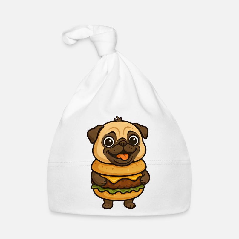 Lustiger Mops mit Hamburger Cheeseburger Fabeltier Baby Bio-Mütze