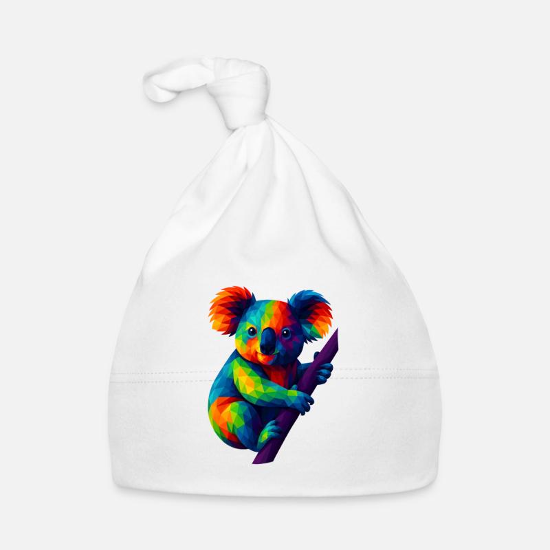 Animaux polygonaux de style WPAP - Koala Ours suspendu à la branche Bonnet bio Bébé