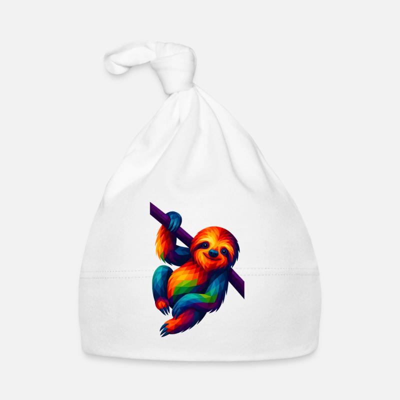 WPAP Style Polygon Animals - Sloth Hanging from Branch Organic Baby Cap