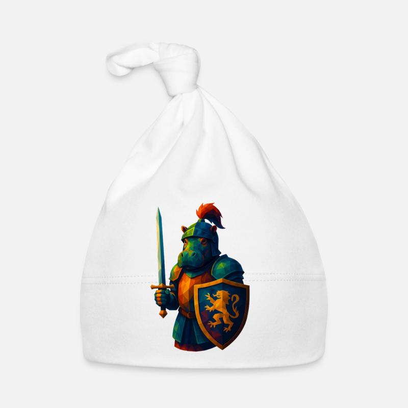 Animaux de style WPAP - Hippopotame avec armure de chevalier, épée Bonnet bio Bébé