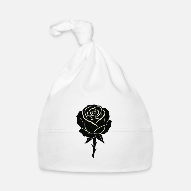 Black Rose Outline Design Organic Baby Cap