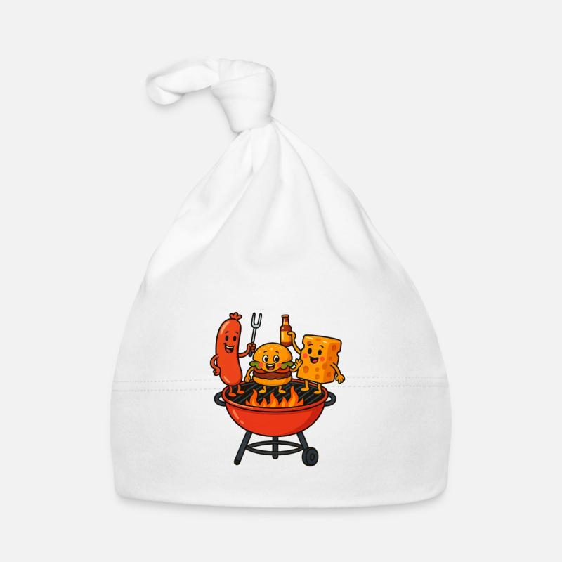 Grill Bratwurst Cheese Burger Fire Party Fork Organic Baby Cap