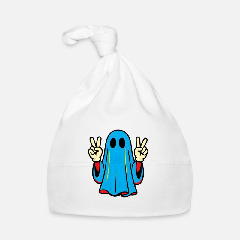 Playful ghost print with peace sign Organic Baby Cap