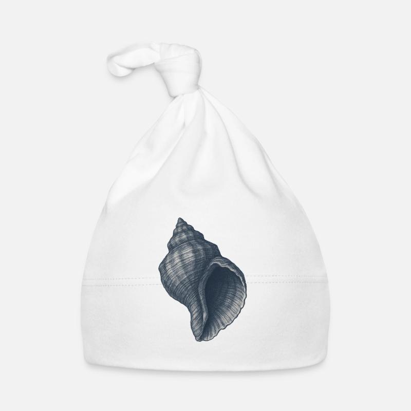 Illustration élégante de coquillage nautique - Bonnet bio Bébé - blanc