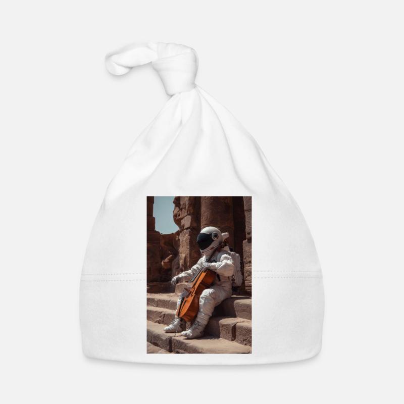 Astronaute avec violoncelle sur des marches antiques Bonnet bio Bébé