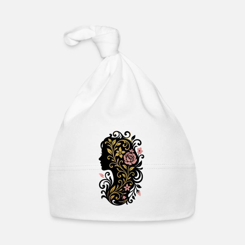Collection Avi – Emblème de la rose dorée - Bonnet bio Bébé - blanc