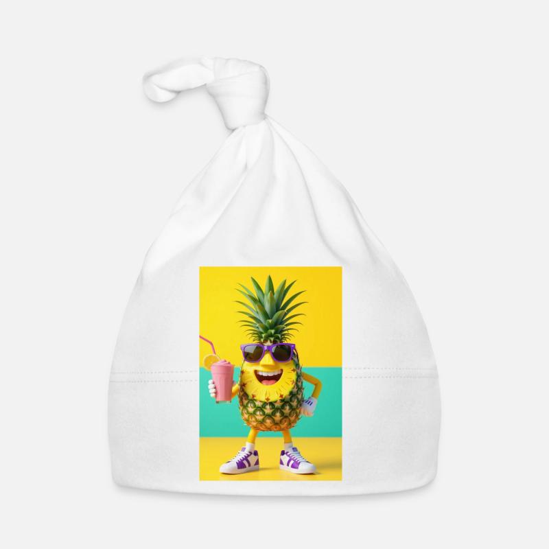 Jazzy Ananas mit Gläsern und Smoothie Baby Bio-Mütze