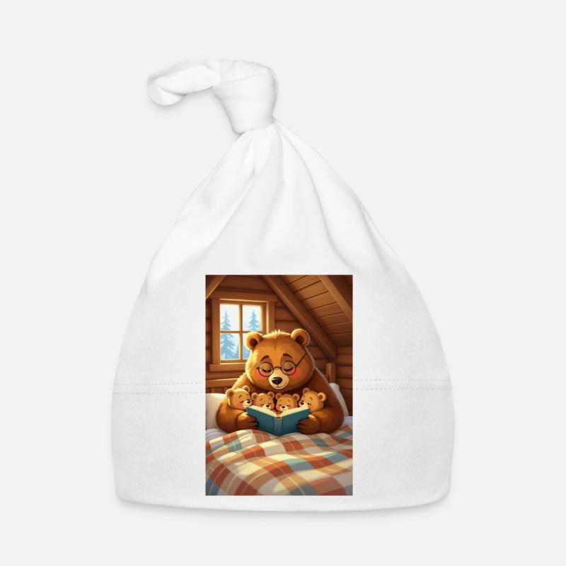ours lisant avec petits ours en intérieur Bonnet bio Bébé