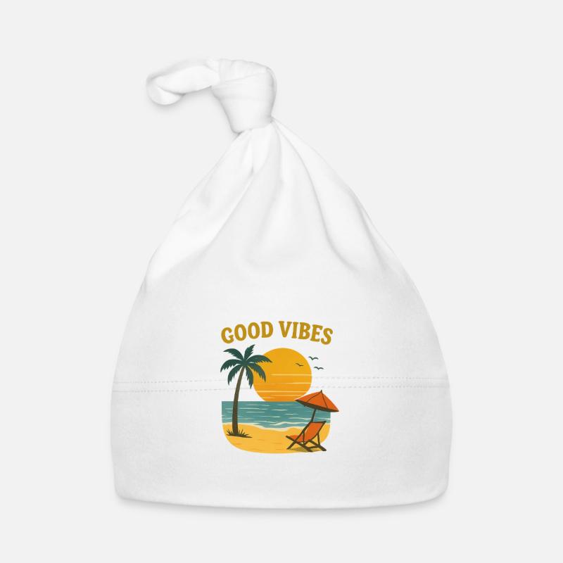 Motif de plage de coucher de soleil - Bonnet bio Bébé - blanc