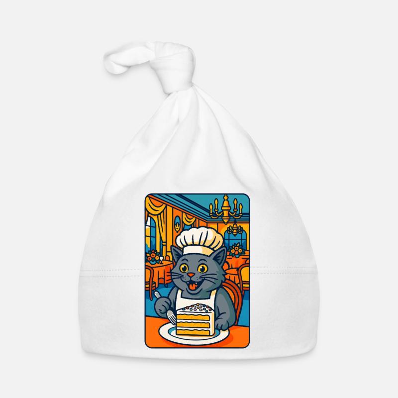 Illustration de chat cuisinier, j'adore cuisiner avec des chats Bonnet bio Bébé