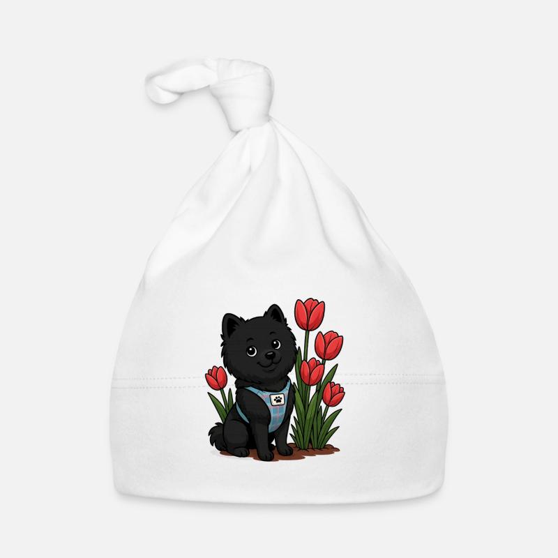 Chien Spitz mignon avec des tulipes Bonnet bio Bébé