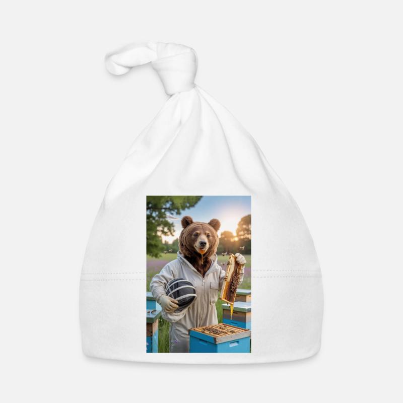 Humanoid Beekeeper Bear with Honeycomb and Bees Organic Baby Cap