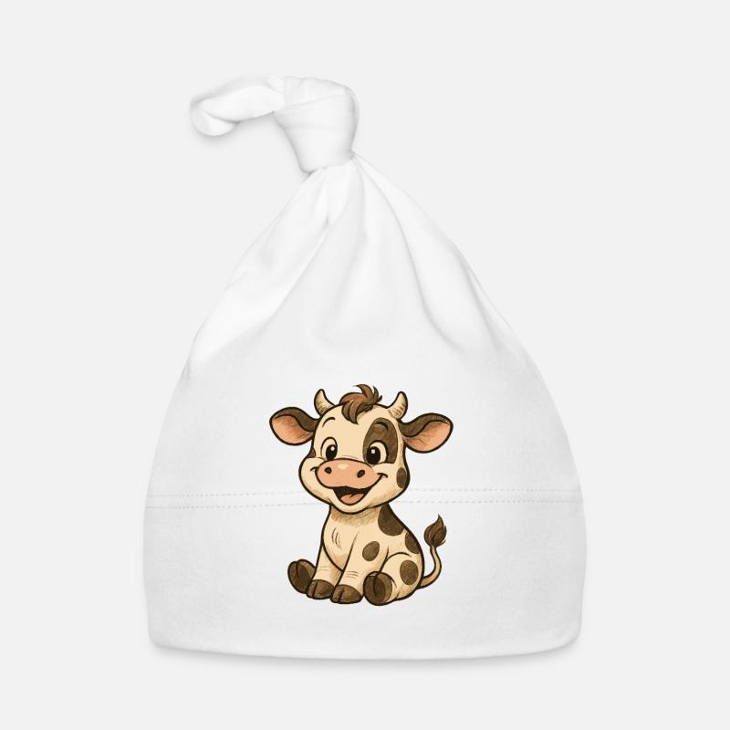 T-shirt bébé vache – Mignon veau de dessin animé - Bonnet bio Bébé - blanc