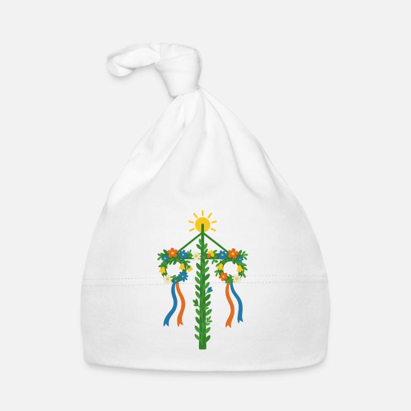 Arbre suédois du solstice d’été avec des fleurs et des rubans - Bonnet bio Bébé - blanc