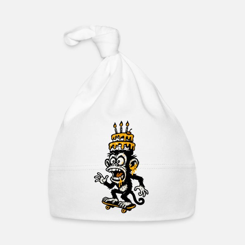Absurd Monkey Birthday Cake Illustration Organic Baby Cap