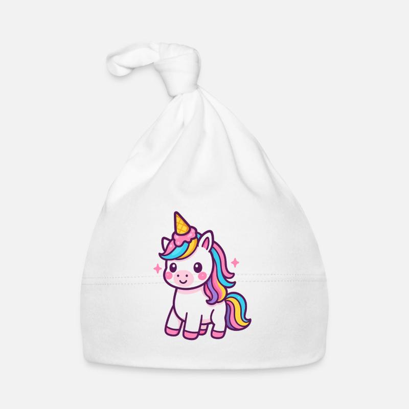Buntes Einhorn mit Regenbogenmähne Baby Bio-Mütze