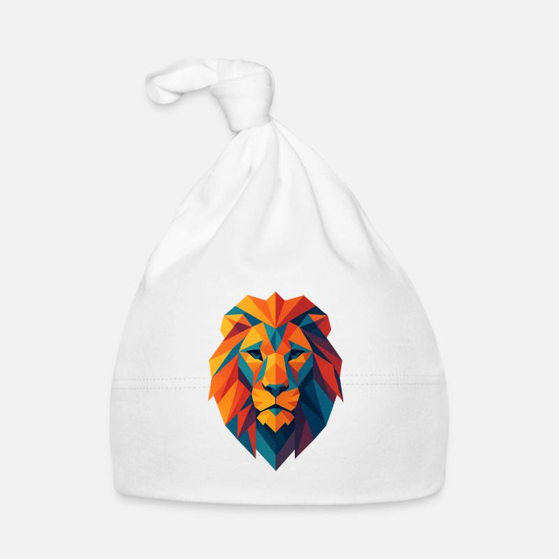 Lion | Impression tête de lion - Bonnet bio Bébé - blanc